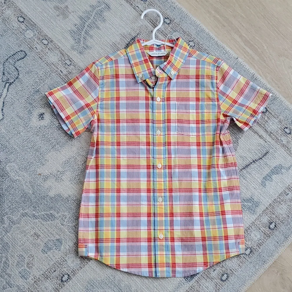 NWOT Janie and Jack Boys Plaid Short Sleeve Button Down Shirt Sz7